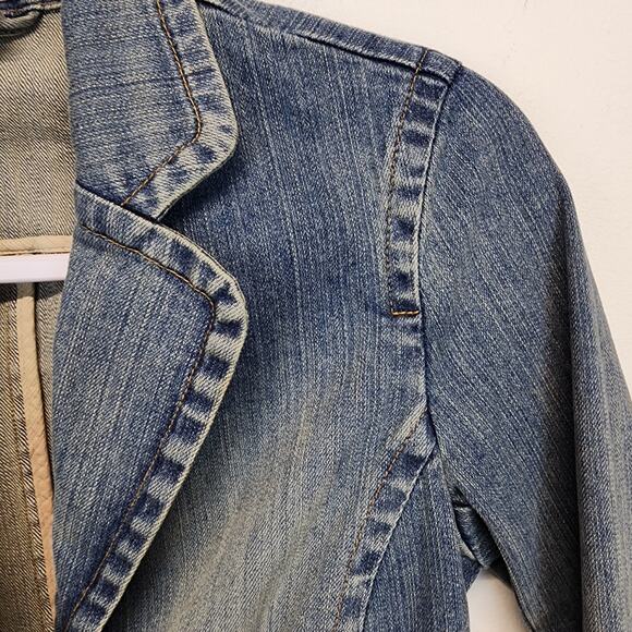 Vintage Y2K Old Navy Jean Denim Jacket Size S Distressed Stone Wash Peplum 2000s - Picture 6 of 15